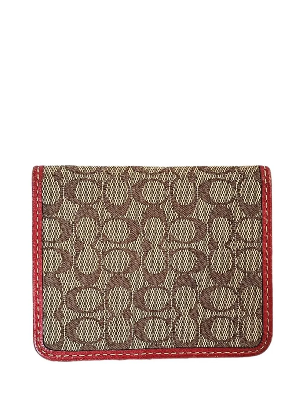 🆕 Vintage Coach Hamptons Khaki Red Signature ID Business Card Case Mini Wallet